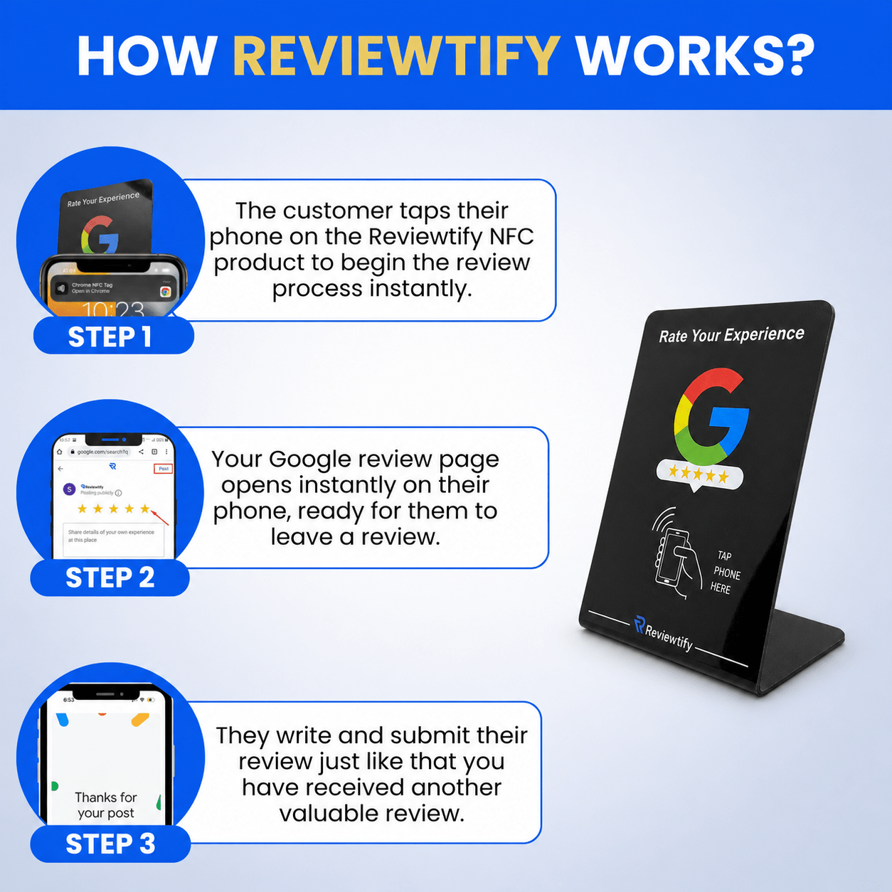 Reviewtify™ NFC Google Review Stand Reviewtify