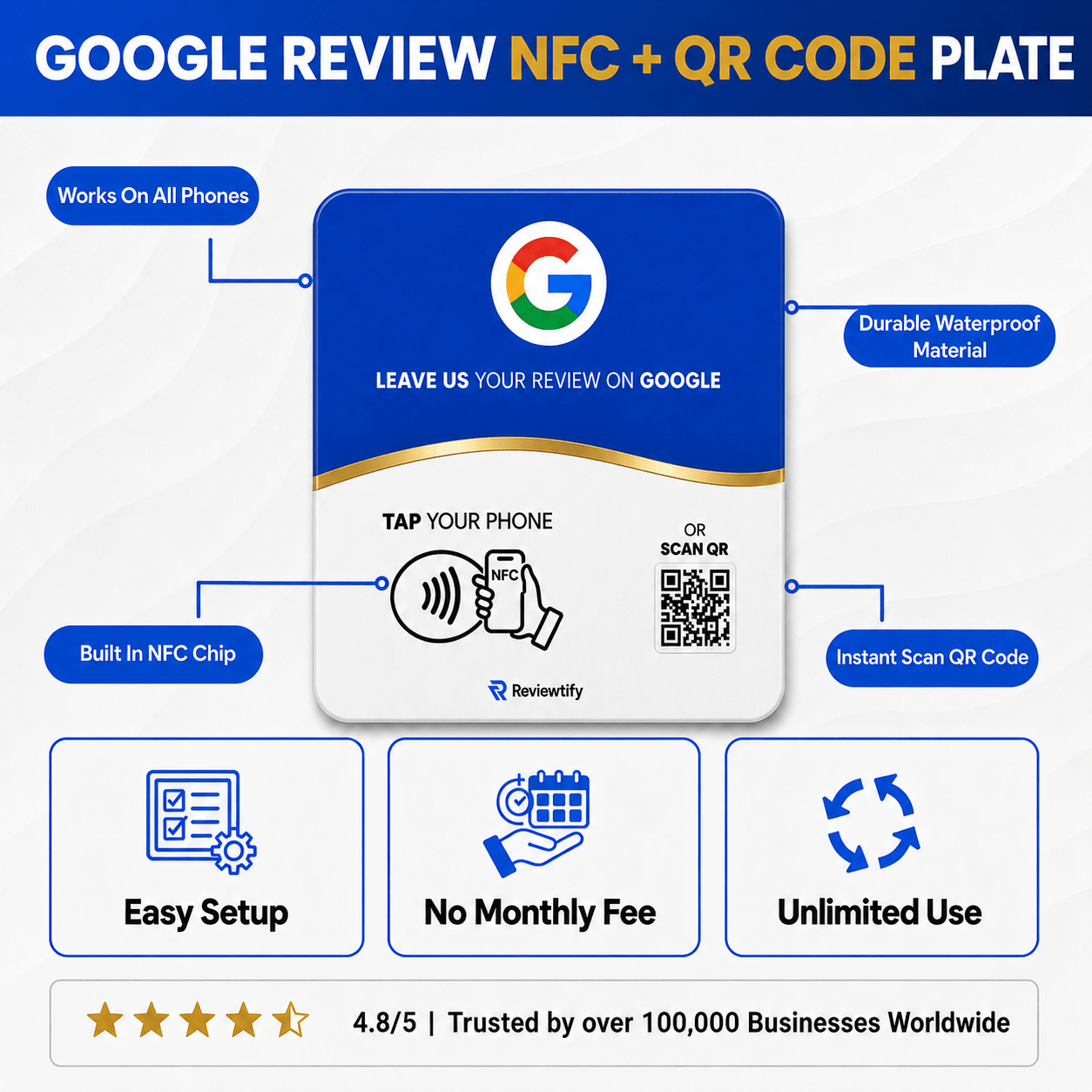 Reviewtify™ NFC+QR Google Review Plate Reviewtify