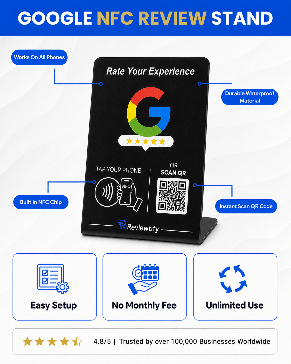 Reviewtify™ NFC+QR Google Review Stand Reviewtify
