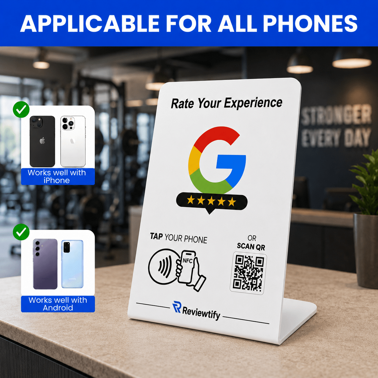 Reviewtify™ NFC+QR Google Review Stand Reviewtify