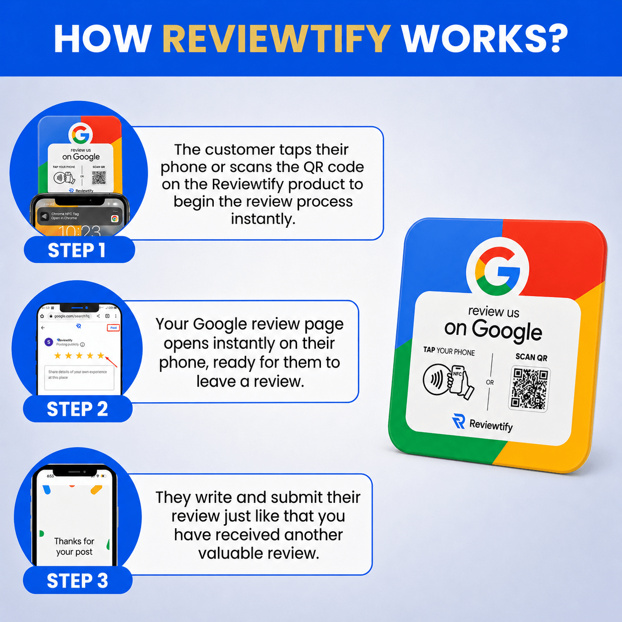 Reviewtify™ NFC+QR G/Y Google Review Plate Reviewtify