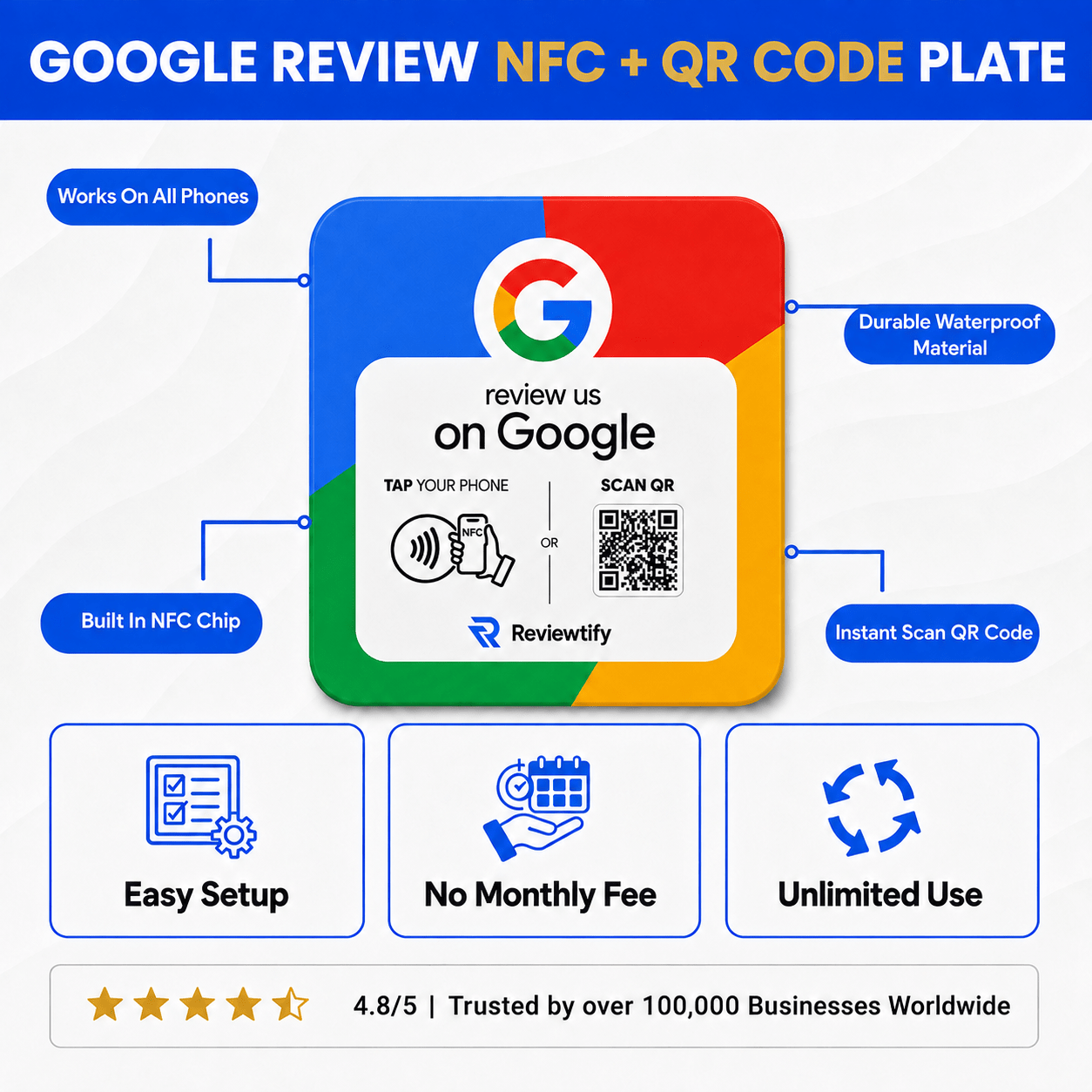 Reviewtify™ NFC+QR G/Y Google Review Plate Reviewtify